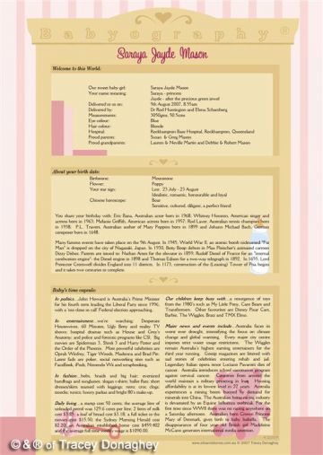 Babyography Birth Certificate Design 1 (29.7cms x 42cms) Pink Unframed/Laminated/Framed/ Canvas or MDF Block Mounted