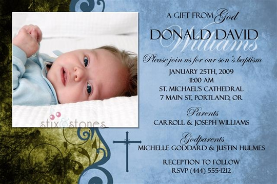 Christening Invitation Personalised Baptism - Blue 3