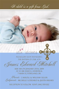 Christening Invitation Personalised Baptism - Blue 4