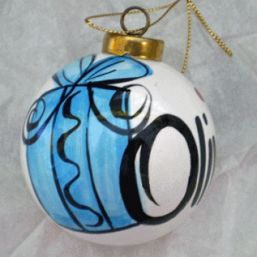 Bauble Christmas Handpainted Ceramic and Personalised Name - Pressie Blue, Yellow or Purple