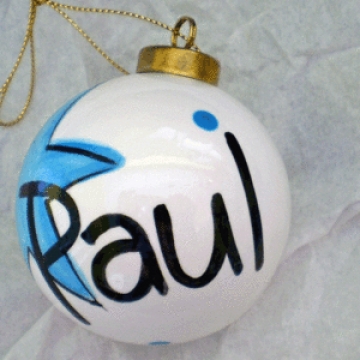 Bauble Christmas Handpainted Ceramic and Personalised Star - blue, purple or yellow