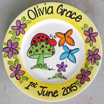 Handpainted Personalised Plate - Lady Bird and Butterflies