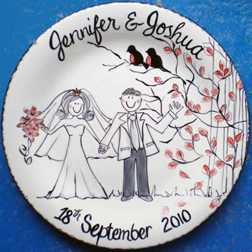 Handpainted Personalised Wedding Plate - Wedding Lovebirds