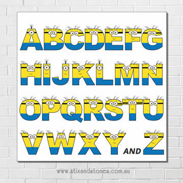 Minions Alphabet canvas for kids wall art - Square white background - Boys