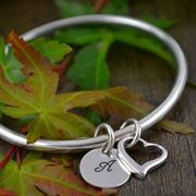 Handstamped Personalised Bracelet - Eternity Bangle with Open Heart