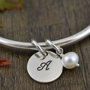 Handstamped Personalised Bracelet - Eternity Bangle with white pearl