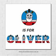 Thomas the Tank Engine Personalised Name Plaque canvas for kids wall art - Square white background