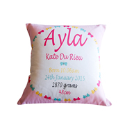 Personalised Birth Cushion for New Baby Girl - Butterfly