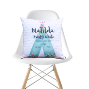 Personalised Birth Cushion for New Baby Girl - Floral Tee Pee