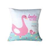Personalised Birth Cushion for New Baby Girl - Pink Swan