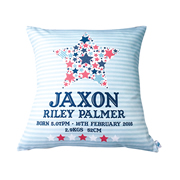 Personalised Birth Cushion for New Baby - Baby Boy - Blue Star