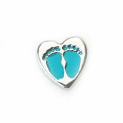Family Charm for Floating Memory Locket - Blue Feet Heart