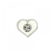 Love Charm for Floating Memory Locket - White Heart with Crystal