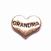 Family Charm for Floating Memory Locket - Grandma Heart - Gold Tone