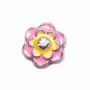 Happiness Charm for Floating Memory Locket - Pink and Yellow Flower with Diamante