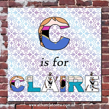 Frozen Personalised Name Plaque canvas for kids wall art - Square with background
