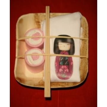 Unique Gift basket for new baby - Banana Leaf Plate Girl Kokeshi Doll