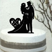 Cake signs, toppers and plaques personalised - Wedding  - Bride And Groom Silhouette Retro