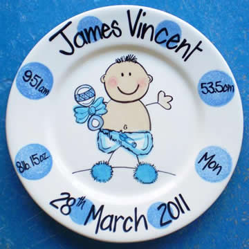Handpainted Personalised Plate - Dotty Baby Boy