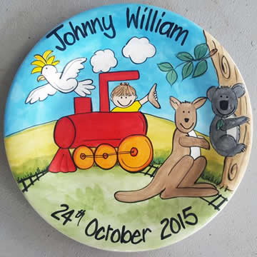 Handpainted Personalised Plate - Outback Train