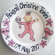 Handpainted Personalised Plate - PJ Baby Girl with details