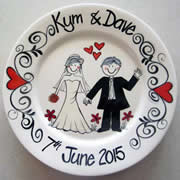 Handpainted Personalised Wedding Plate - Black & White Swirls