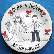 Handpainted Personalised Wedding Plate - Black & White Wedding