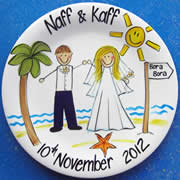 Handpainted Personalised Wedding Plate - Too cute Beach Wedding