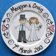 Handpainted Personalised Wedding Plate - Too cute Bride & Groom