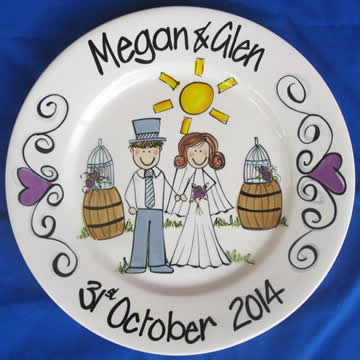 Handpainted Personalised Wedding Plate - Too cute Vineyard Wedding