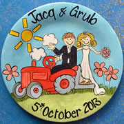 Handpainted Personalised Wedding Plate - Tractor Wedding