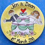 Handpainted Personalised Wedding Plate - Wedding Cake Couple