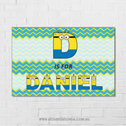 Minions Personalised name plaque canvas for kids wall art - Rectangular with Background - Boys