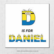 Minions Personalised Name Plaque canvas for kids wall art - Square white background - Boys