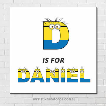 Minions Personalised Name Plaque canvas for kids wall art - Square white background - Boys