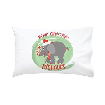 .Personalised Kids Pillowcase Merry Christmas Elephant