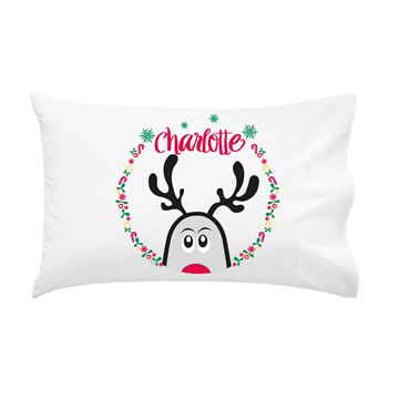 .Personalised Kids Pillowcase Peeping Reindeer