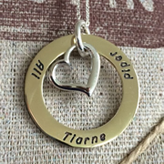 .Personalised Handstamped or Precision Stamped Silver Necklace - Gold Range - Gold Large Eternity Circle with Silver Heart
