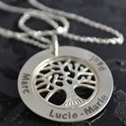 .Personalised Handstamped or Precision Stamped Silver Necklace - Charm Range - Eternity Circle Large with large family tree