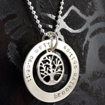 .Personalised Handstamped or Precision Stamped Silver Necklace - Charm Range - Eternity Circle Large with small Family Tree