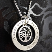 .Personalised Handstamped or Precision Stamped Silver Necklace - Charm Range - Eternity Circle Large with small Family Tree