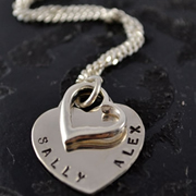.Personalised Handstamped or Precision Stamped Silver Necklace - Charm Range - Heart to Heart