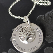 .Personalised Handstamped or Precision Stamped Silver Necklace - Charm Range - Large Pendant with Family Tree
