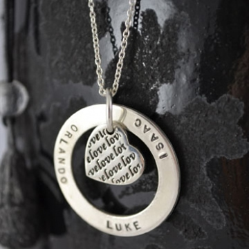 .Personalised Handstamped or Precision Stamped Silver Necklace - Charm Range - Love Heart Eternity Circle Large