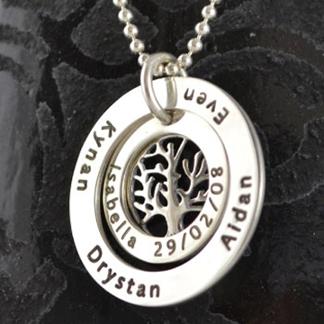 .Personalised Handstamped or Precision Stamped Silver Necklace - Charm Range - My Family Tree