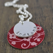 .Personalised Handstamped or Precision Stamped Silver Necklace - Charm Range - Silver with Style - Red