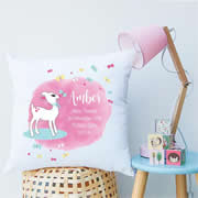 Personalised Birth Cushion for New Baby Girl - Baby Lamb