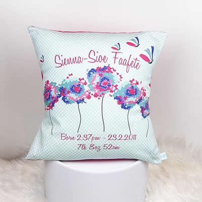 Personalised Birth Cushion for New Baby Girl - Butterfly & Dandelion
