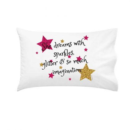 .Personalised Kids Pillowcase Glittery She Dreams With Sparkles