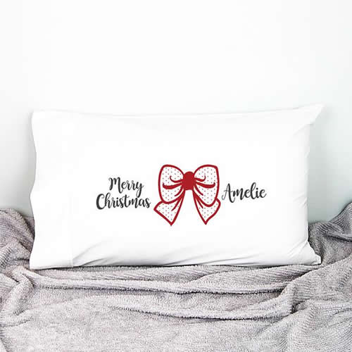 .Personalised Kids Pillowcase Red Christmas Bow